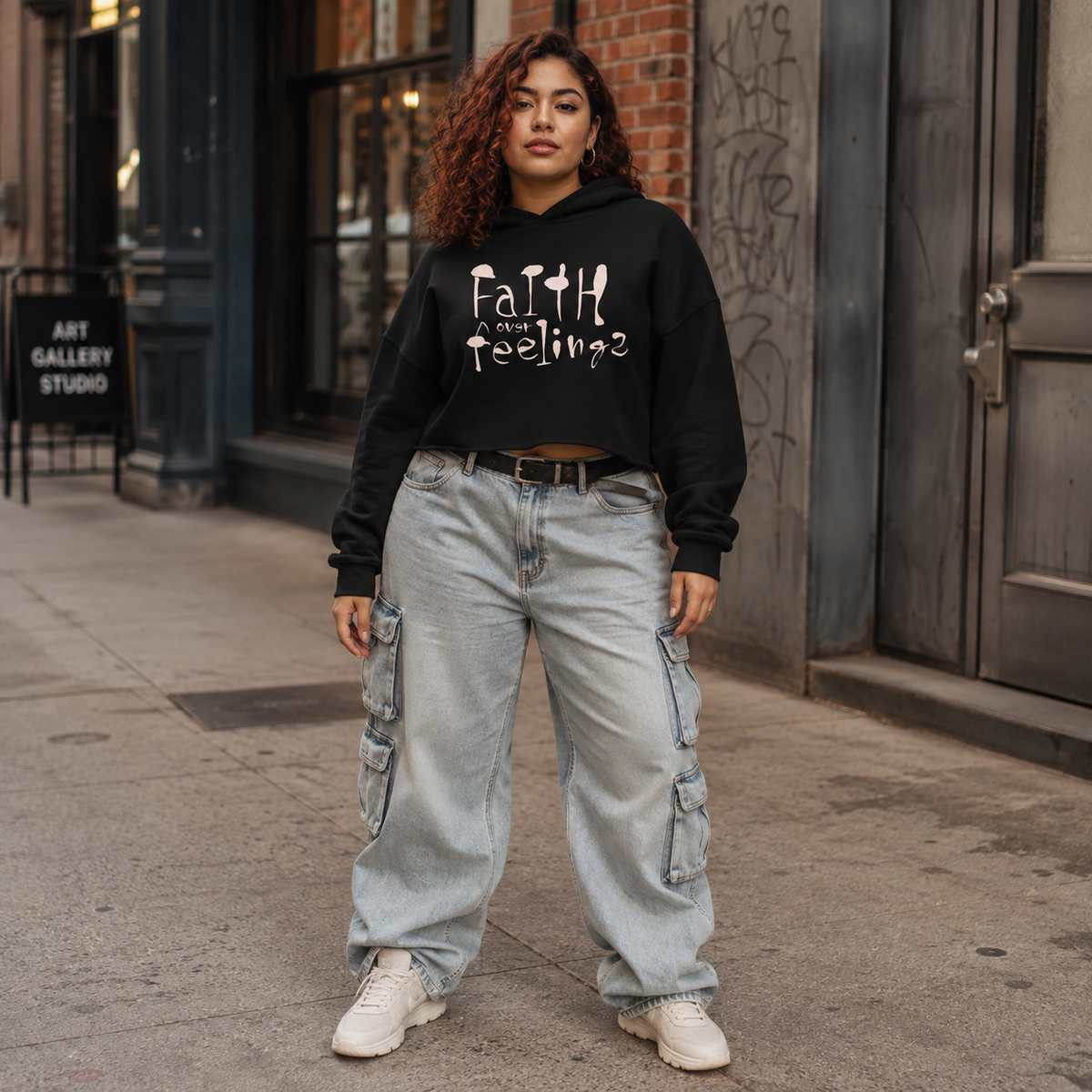 Faith over Feelings Drip Crop Hoodie