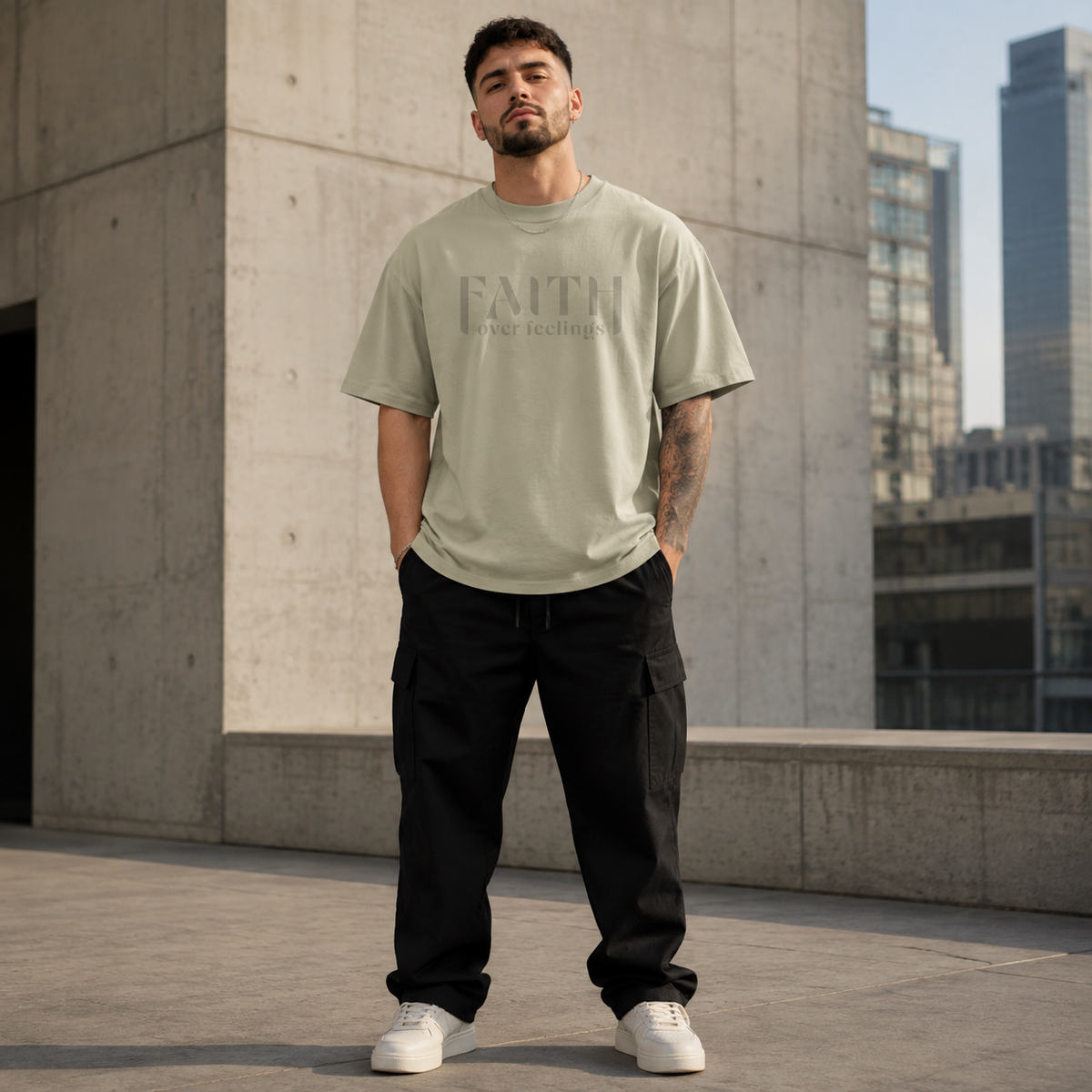 Faith over feelings Oversized faded t-shirt