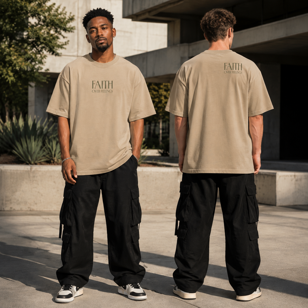 Faith over Feelings Oversized faded t-shirt